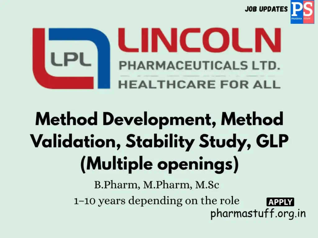 Lincoln Pharma Hiring B.Pharm/M.Pharm/M.Sc – R&D Roles
