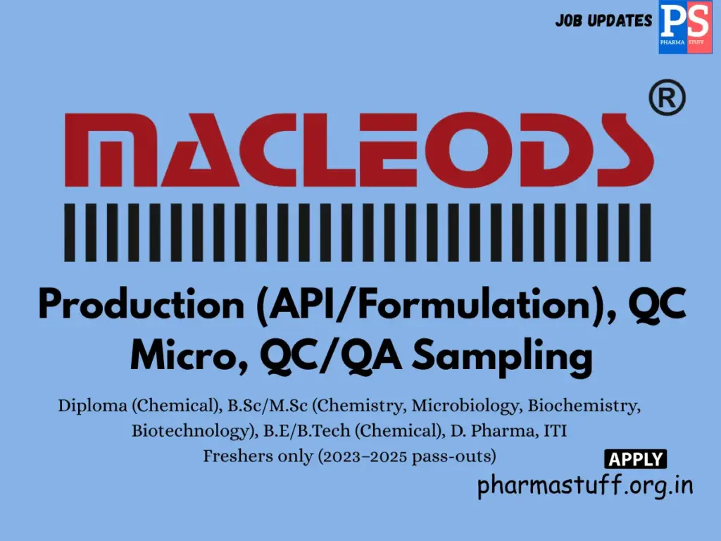 Macleods Walk-in Production, Quality Control , Quality Assurance,Microbiology