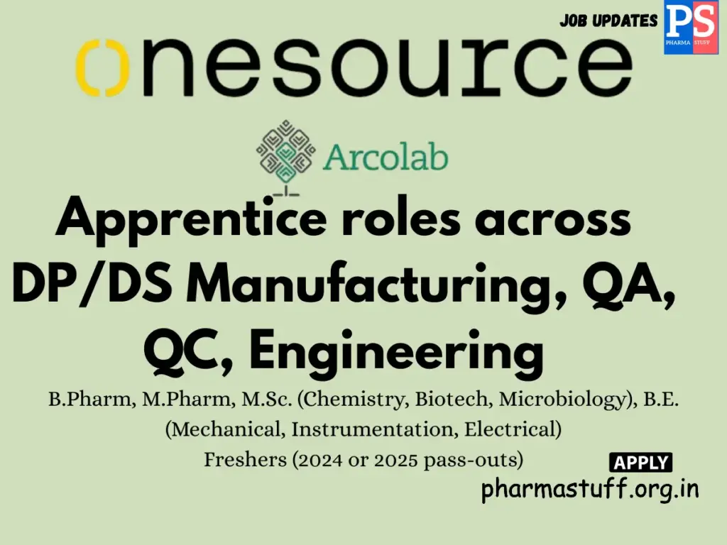 OneSource Walk-in Apprentice,across DP/DS Manufacturing,QA,QC,Engineering