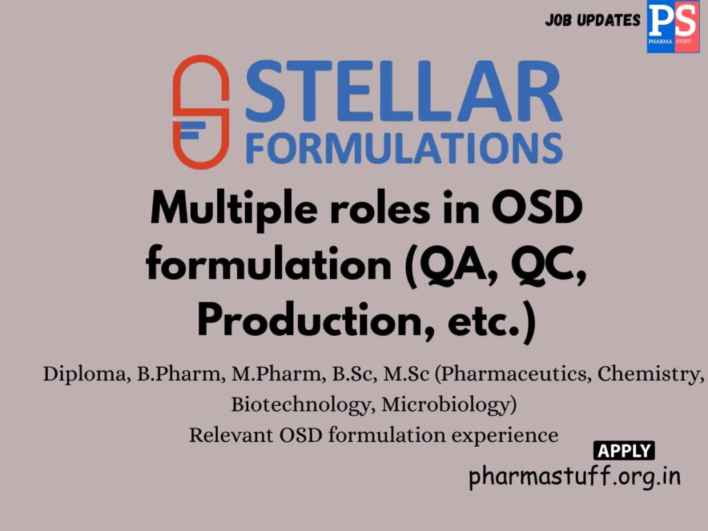 Stellar Formulations Walk-in Multiple roles in OSD formulation