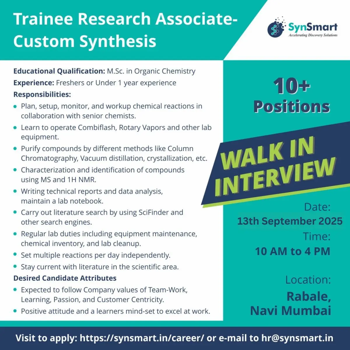 SynSmart Hiring 10+ Trainee Research Associates