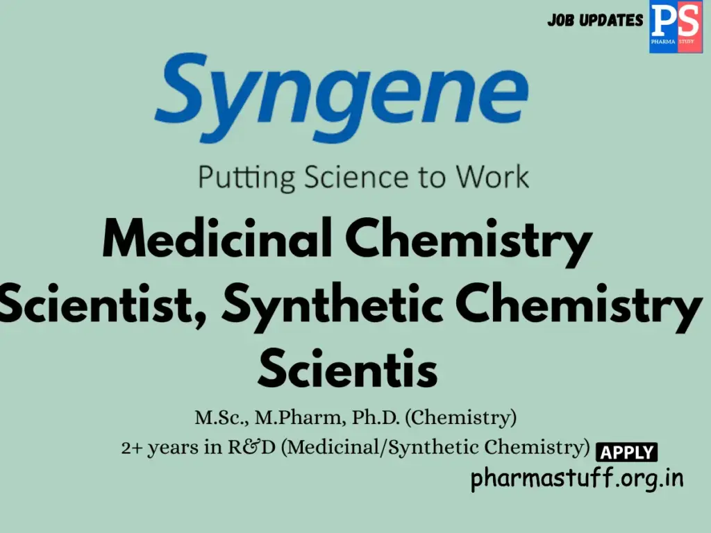 Syngene walk-in women scientists in medicinal & synthetic chemistry