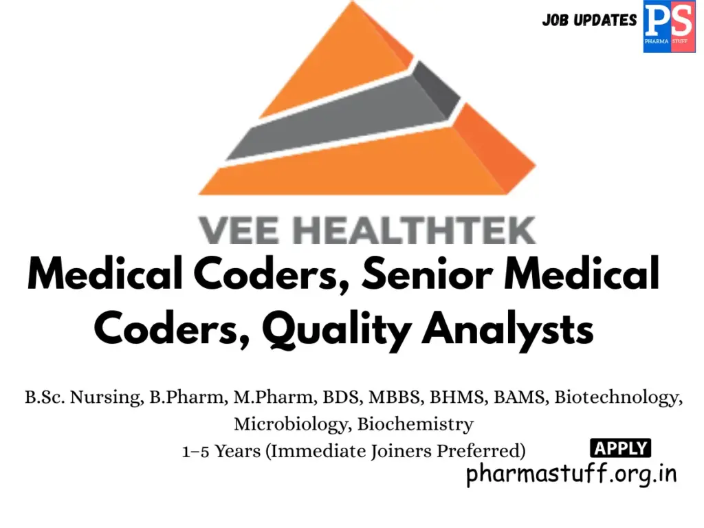 VEE HEALTHTEK Hiring Medical Coders, Senior Medical Coders, Quality Analysts