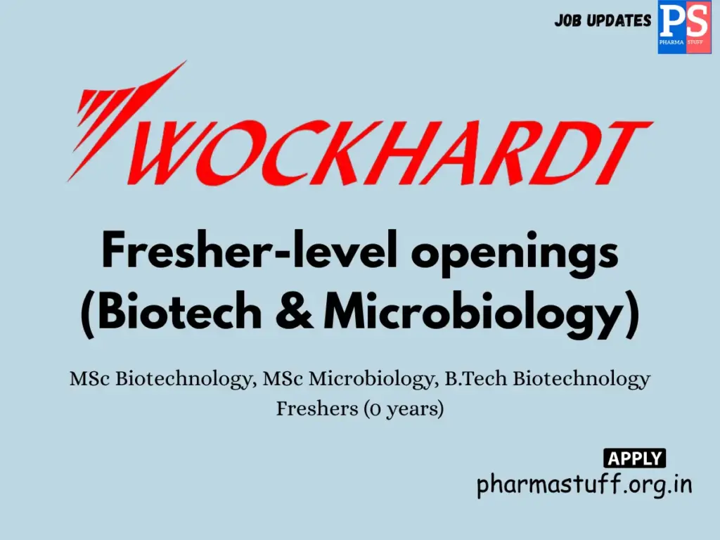 Wockhardt Hiring Fresher-level openings