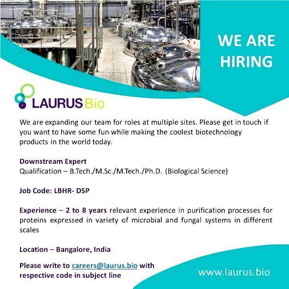 Laurus urgent Recruitment for Biotechnology Downstream Expert 