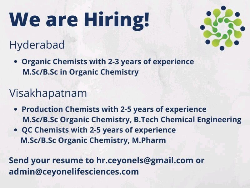 Production & QC, Organic Chemists Job vacancies in Hyderabad & Vizag 