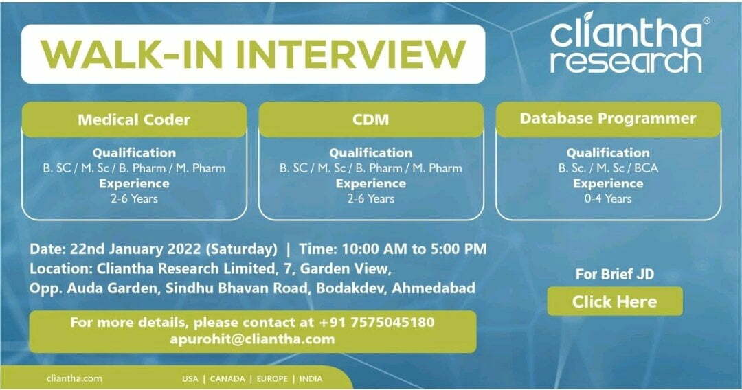 Clinical Research, CDM, SAS programmer, Medical Coding Job openings for Bsc, B pharm, M pharm & Msc Candidates 2022 Clinical Research, CDM, SAS programmer, Medical Coding Job openings for Bsc, B pharm, M pharm & Msc Candidates 2022