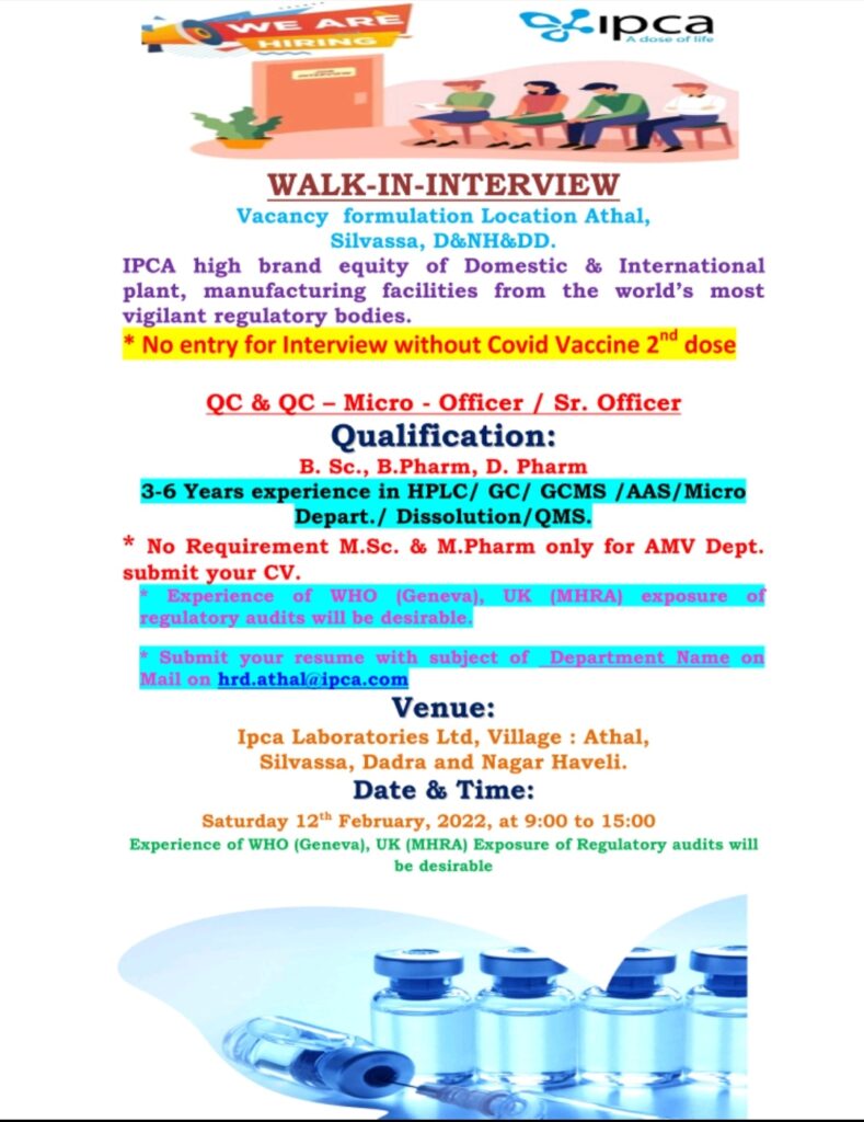 ipqa laboratories fresher experience job walk in interview in quality control department